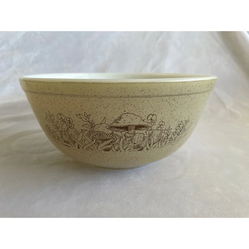 Pyrex Forest Fancies Mushroom Mixing Bowl Set‎ 401 403 Vintage Tan Speckled 2pc